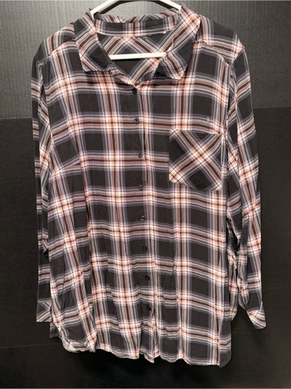 🔱Torrid Coral Pink Twill Plaid Long Sleeve Button Down Shirt